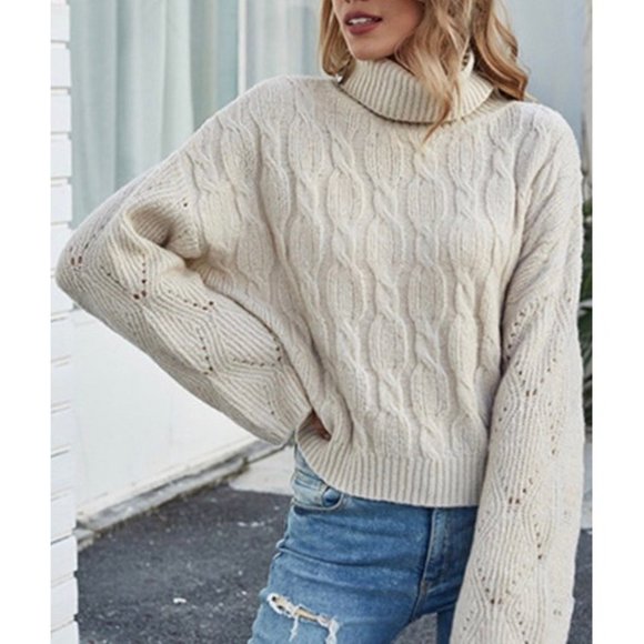 1 LEFT!! SWEATER WEATHER RIBBED COWLNECK SWEATER - Picture 2 of 5